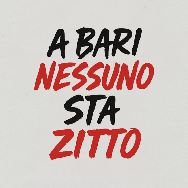 Copertina originale A Bari nessuno sta zitto, con lettering nero e rosso