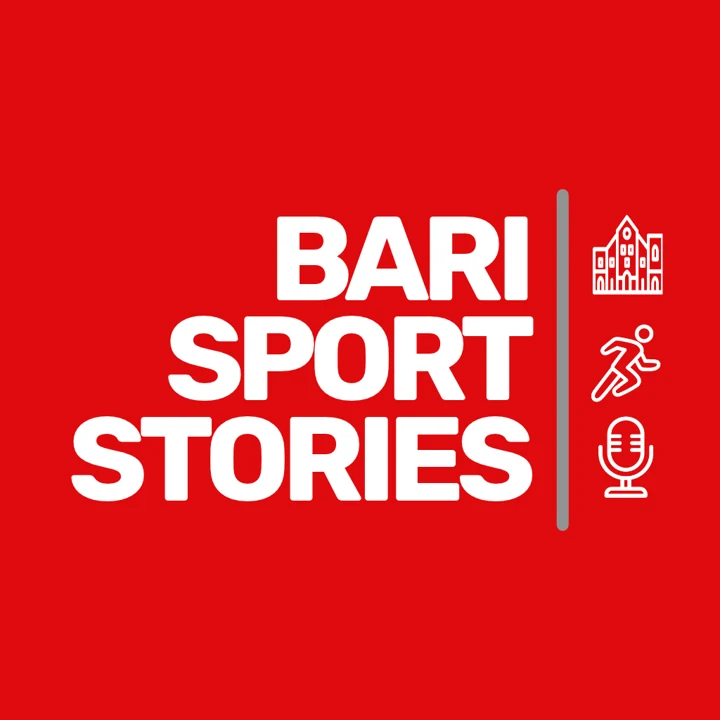 Copertina originale Bari Sport Stories, con lettering bianco su fondo rosso